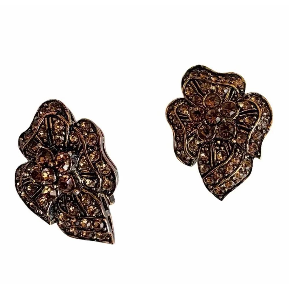 Rhinestone Floral Clip On Earrings